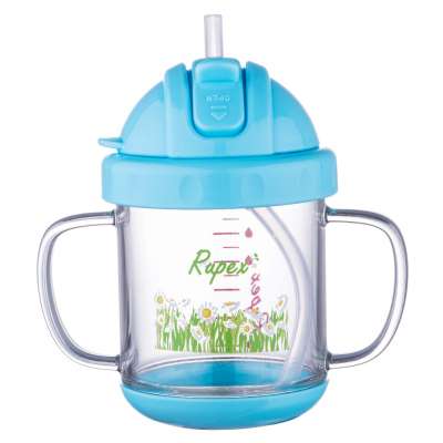 Cheaper price bpa free 280ml plastic baby drinking bottle with straw and handle